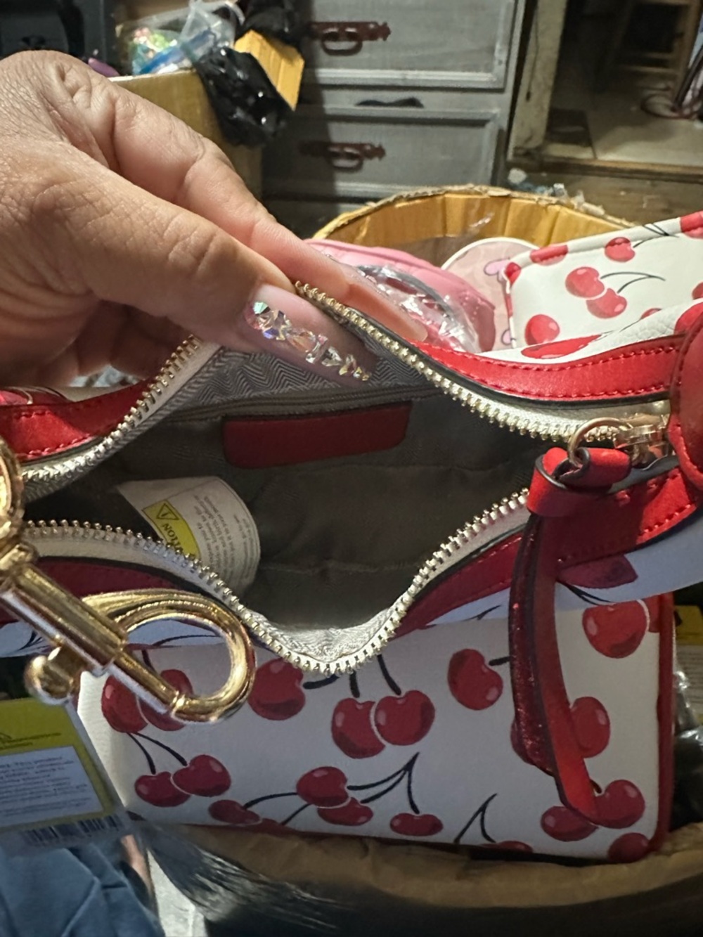 Cherry-Print Mini Hobo Bag — Red & White - Picture 4 of 4